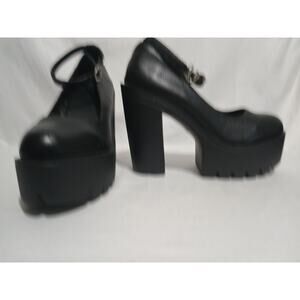 MDE Size 40 US 9.5 Black Ankle Strap Platform Block Heel Pump Goth Cosplay